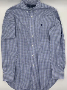 RALPH LAUREN Classic Fit Size 15 1/2 Blue, White, Black Striped. Blue Logo C68 - Picture 1 of 5