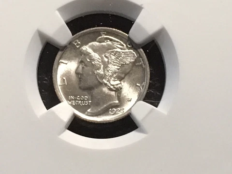1923 Mercury Dime NGC 64 Unc, Full Bands Blast White Cover
