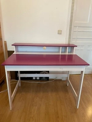 Sehr gut Erhaltener Jugend-Schreibtisch, Weiß-Weinrot - Bild 1 von 4