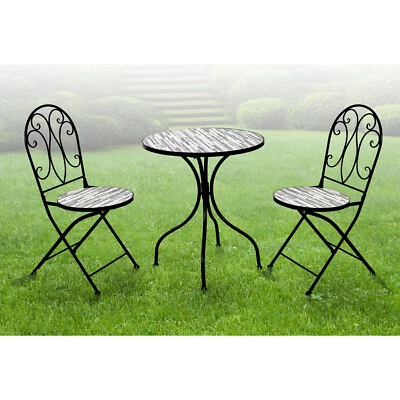 3tlg. Sitzgruppe Mosaiktisch + 2 Mosaikstühle Bistrotisch in Steinoptik Ø60cm  - Bild 1 von 4