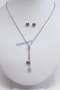 Swarovski Lesile Heart Set Dangle Rhodium-PVD Light Rose Crystal NEW 1039048 - Picture 1 of 10