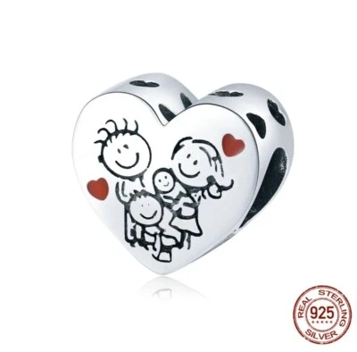 Charm Anhänger passt zu Pandora 925 Sterling Silber Familie Herz Liebe E49 - Bild 1 von 3