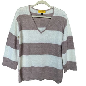 St. John Strickpullover Pullover M Damen rosa weiß gestreift 3/4 Arm Wollmischung - Bild 1 von 11