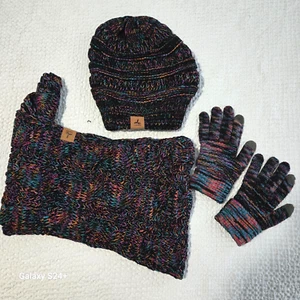 Neu Lorome Damen Winter Set: Infinity Schal, Mütze & Handschuhe bunt - Bild 1 von 4