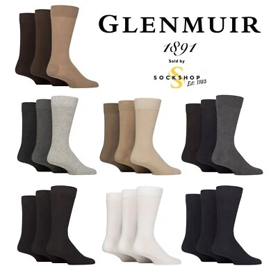 Men's Trouser Socks 'Endrick' Cotton, Plain, Soft, Breathable 3 Pair - Glenmuir