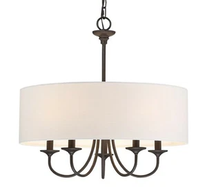 Kira Home Quinn 21" Traditional 5-Light Chandelier + White Linen Drum Shade, Oil