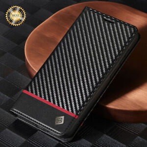 For Samsung S24/S23+ FE Ultra Carbon Fibre Wallet Case Card Leather Flip Cover