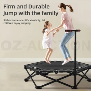 Foldable Mini Trampoline Fitness Trainer Rebounder Handrail Cardio Home Exercise - Picture 1 of 11