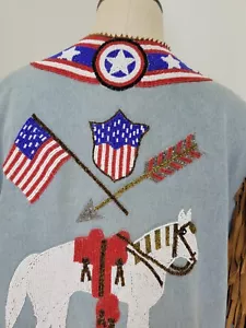 Hairston Roberson Ropa Western Beaded Denim Jacket Horse Stars Flags Arrow Sz M - Picture 1 of 9