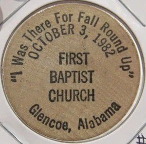 1982 First Baptist Church Glencoe, AL Wooden Nickel - #2 Token Alabama - Picture 1 of 2