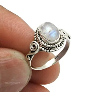 Natural Rainbow Moonstone 925 Sterling Silver Cocktail Bezel Ring Women Jewelry - Picture 1 of 7