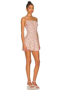 Neu mit Etikett Anna Nata Jenn-Minikleid Dusty Pink Blumenmuster gekreuzt hinten zum Binden M - Bild 1 von 6