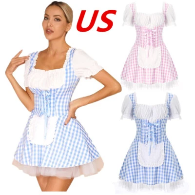 Women's Halloween Miss Muffet Maid Dress Puff Sleeve Apron Costume Dress Up - Image 1 of 4