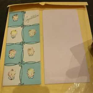 Congratulations New Baby Welcome Vintage Greeting Card For Boy Or Girl Envelope - Picture 1 of 4