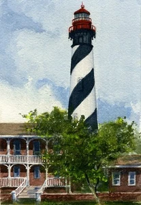 St. Augustine Lighthouse, Florida. Gerald Hill Watercolor Portrait Notecards - Picture 1 of 2