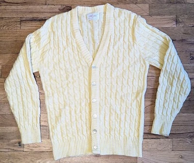 Suéter cardigã vintage Lord Jeff malha creme cabo - Tamanho GRANDE - Wintuk vovô EUA - Imagem 1 de 4