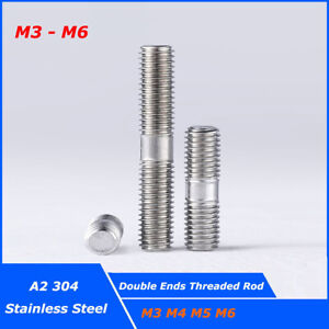 M3,4,5,6 Double End Threaded Rod Bar Bolt Stud Connector A2 304 Stainless Steel