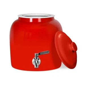 GEO Beverage Dispenser 11.5?(5gal) w/Faucet+Lid Ceramic Stainless Steel Red - Picture 1 of 6
