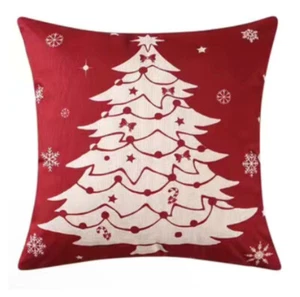 Christmas Tree Linen Throw Decorative Pillow Square Case (No Pillow Insert) - Picture 1 of 7