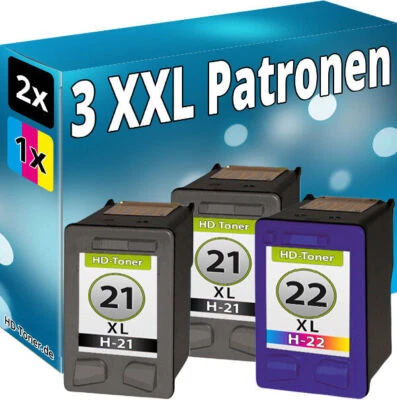 3er XXL Set DRUCKER PATRONEN für HP21XL + HP22XL DeskJet TINTE REFILL KOMPATIBEL - Bild 1 von 4