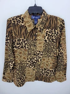 Susan Graver Jacket Womens Small Animal Print Patchwork Boho Artsy Button Front - Picture 1 of 9