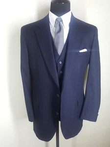 BROOKS BROS.Vintage Striped Suit With Vest 100% Wool 2 Btn Center Vent 45 Long - Picture 1 of 11