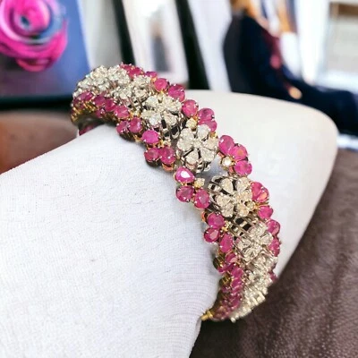 Magnificent 31.07 TCW Pear Round Shape Diamonds Ruby Tennis Bracelet in 14K Gold - Image 1 of 4