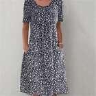 Womens Midi Sundress Ladies Beach Boho Plus Size Short Sleeve Summer Print Dress
