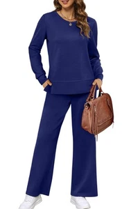 Women Two Piece Outfits 2 Piece Long Sleeve Fall Set Wide Leg Tracksuit Trave... - Picture 1 of 5