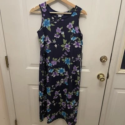 Vintage 90s My Michelle Girls Size 16 Midi Dress Floral Print Navy Blue Purple - Image 1 of 4