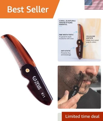 Handmade Folding Mustache Comb - Travel Friendly Beard Grooming Tool - Image 1 of 4