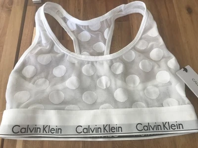 Calvin Klein mesh polka bralette white new stretch unlinned uk small new - Image 1 of 4