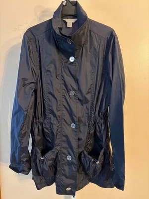 Laura Ashley VTG Navy Wind/Rain Jacket Cinch Pockets & Waist Size Medium Buttons - Image 1 of 4