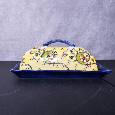 Anthropologie Lyna Floral Hand Painted Ceramic Covered Butter Dish Multicolored - Изображение 1 из 4