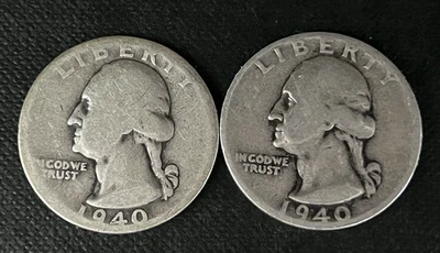 1940-D-S Washington Quarters, 90% SILVER, SCARCE 🗝️ DATES, ESTATE FINE!  L👀K! - Image 1 of 4
