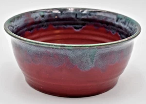 Vintage 1992 signierte Jerry Beaumont Keramik von Seagrove N.C. blau/rot 9" Schüssel - Bild 1 von 10