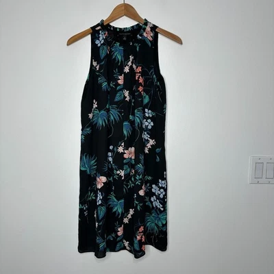 NWT Banana Republic Shift Dress Womens Size 4 Black Floral Pintuck Sleeveless - Image 1 of 4