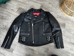 Straight To Hell Vegan Defector Jacket Mens Sz 42 Faux Leather Moto Motorcycle - Picture 1 of 17