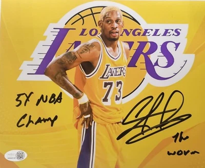 Dennis Rodman Signed METALLIC Photo 8x10  NWO Bulls Worm Autograph HOF JSA HOGAN - Image 1 of 3