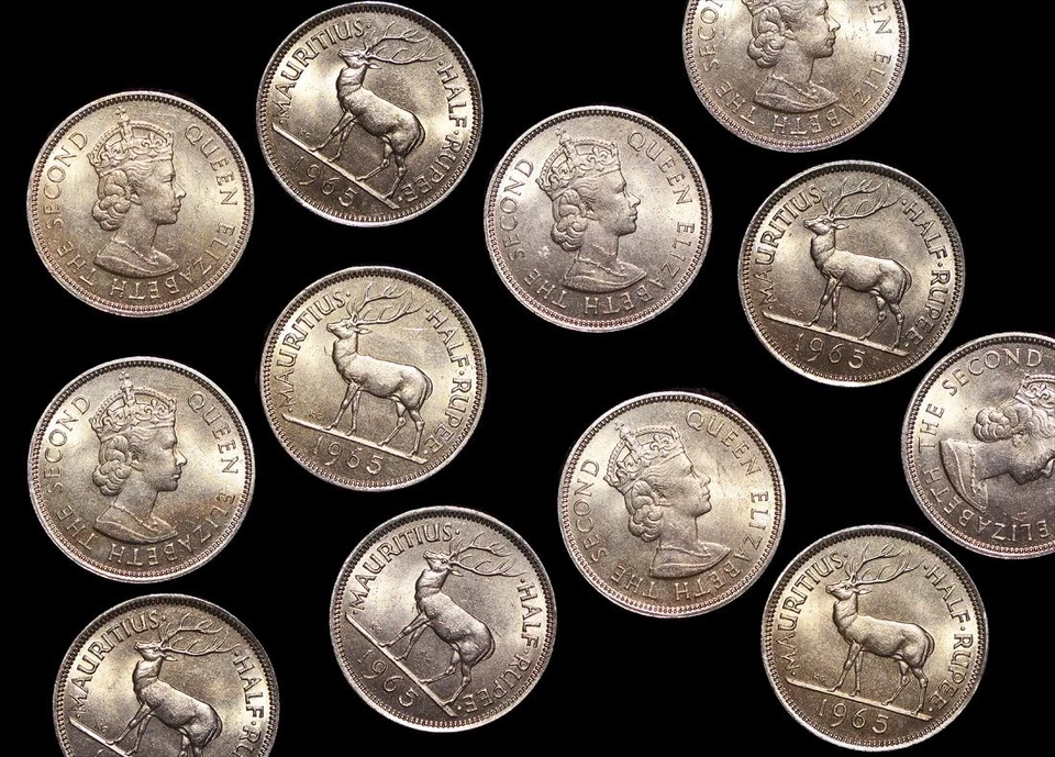 Set of 3 1965 Mauritius Km37.1 Copper-Nickel 1/2 Rupee Coins - Elizabeth II (U) - Image 1 of 1