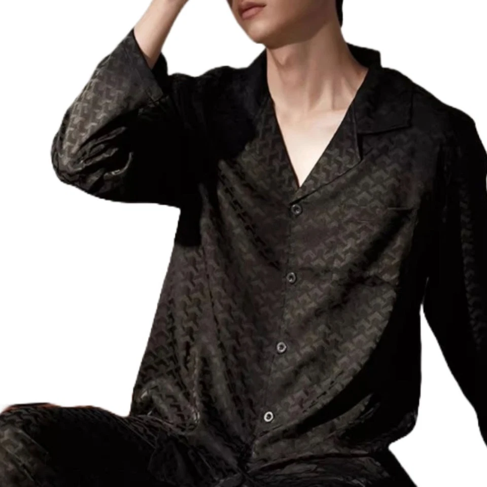 2º Artículo ENVÍO GRATUITO Conjunto de pijama de satén de seda para hombre Pantalones con bolsillo Ropa de dormir para salón Foto 1 de 1