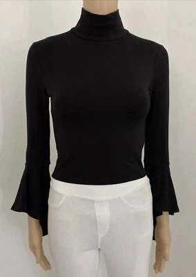 Sheike 8 Black Stretch Cotton Jersey Fitted Crop Top Flare Bell Sleeves - image 1 of 4
