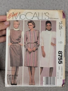 Vintage 80s Dress Easy Sewing Pattern 12 14 16 McCall's 8755 Uncut - Picture 1 of 4