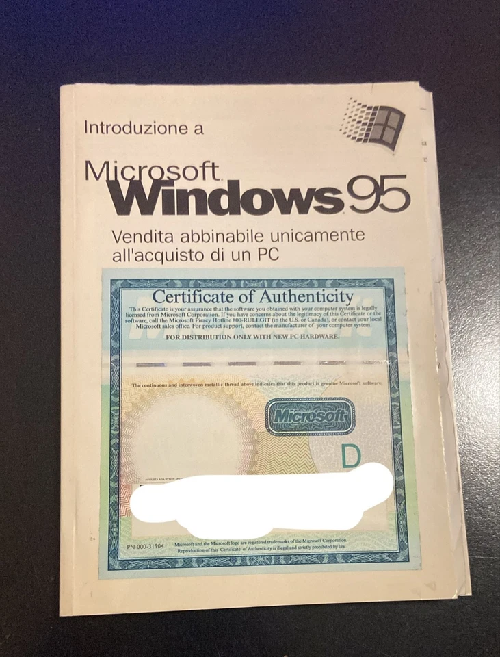 LICENZA MICROSOFT WINDOWS 95 (NO CD) usata - Immagine 1 di 1