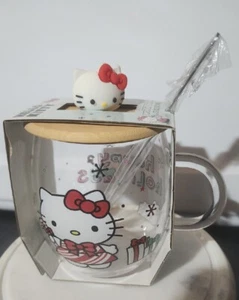 Hello Kitty Luxus Glasbecher Holz DECKEL silberner Löffel▪︎17 Unzen▪︎Fancy✪︎NEU✅️ - Bild 1 von 5