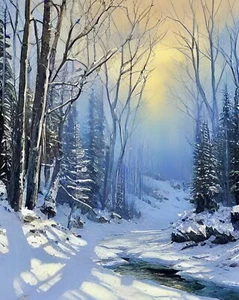 Winter Sunset Kunstdruck Bob Ross Style | Limited Edition Signiert Kunst Sammlerstück - Bild 1 von 5