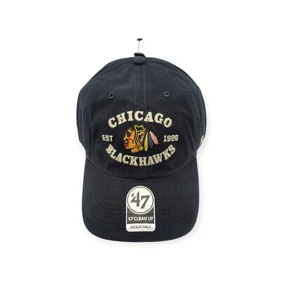 '47 Chicago Blackhawks Clean Up Brockman Vintage Black Adjustable Strap Hat Cap - Image 1 of 4
