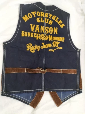 VANSON Leather Jacket Blouson Switching corduroy vest navy Used - Image 1 of 4