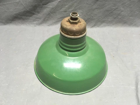 Antique 12" Industrial Green Porcelain Gas Station Pan Light Vtg Wheeler 263-20E Cover
