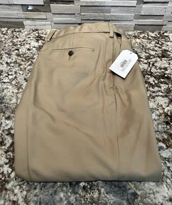 NWT Essentials Men Classic Expandable 36x30 Flat-Front Dress Pant Light Khaki - Picture 1 of 5